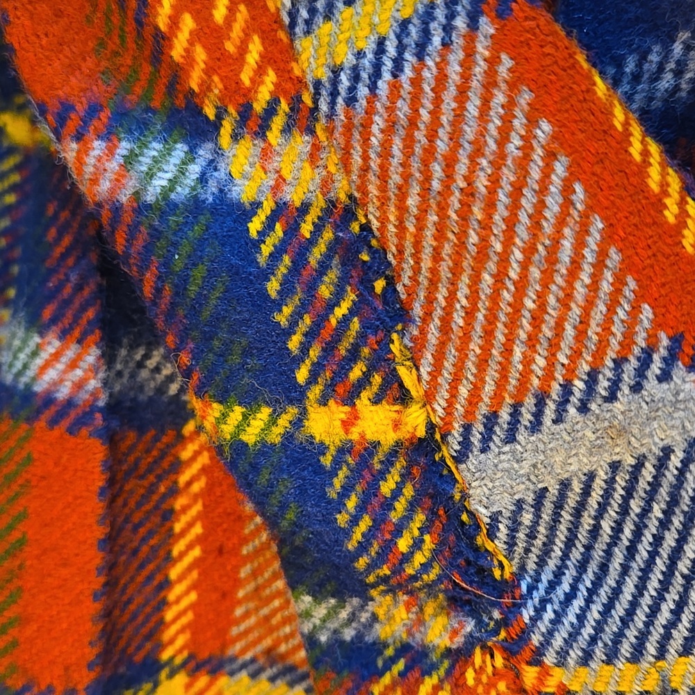 TRUE 70'S Plaid Wide Leg Pants Multicolor Bell Bottoms Wool.Small Hole Repaired. - Picture 11 of 11
